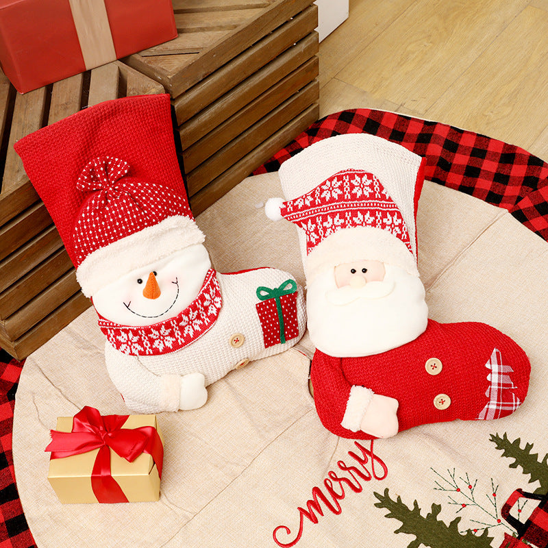 Large Red White Knitted Christmas Stocking Santa Claus Fireplace Decor Socks Xmas Gift Bags Candy Holder Decor For Home - Sluxe Fashions