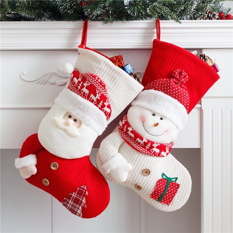 Large Red White Knitted Christmas Stocking Santa Claus Fireplace Decor Socks Xmas Gift Bags Candy Holder Decor For Home - Sluxe Fashions