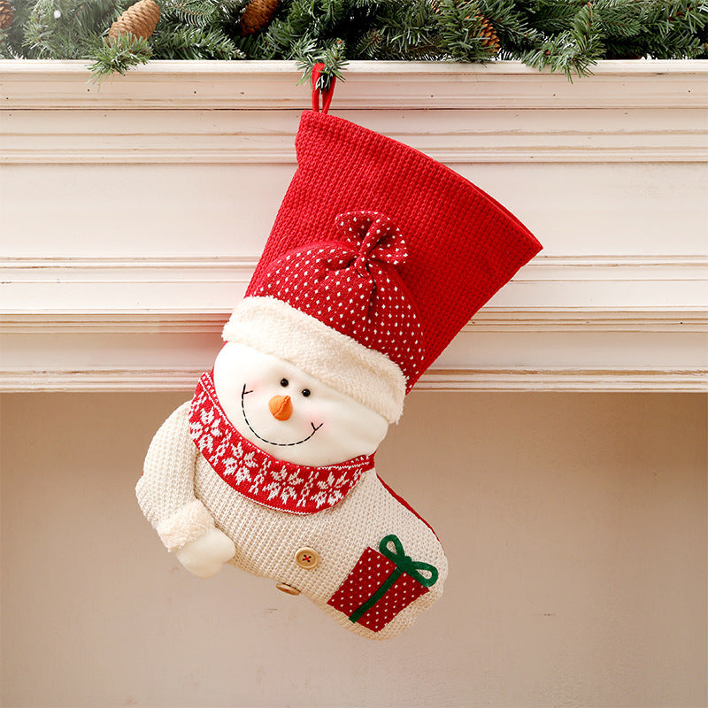 Large Red White Knitted Christmas Stocking Santa Claus Fireplace Decor Socks Xmas Gift Bags Candy Holder Decor For Home - Sluxe Fashions