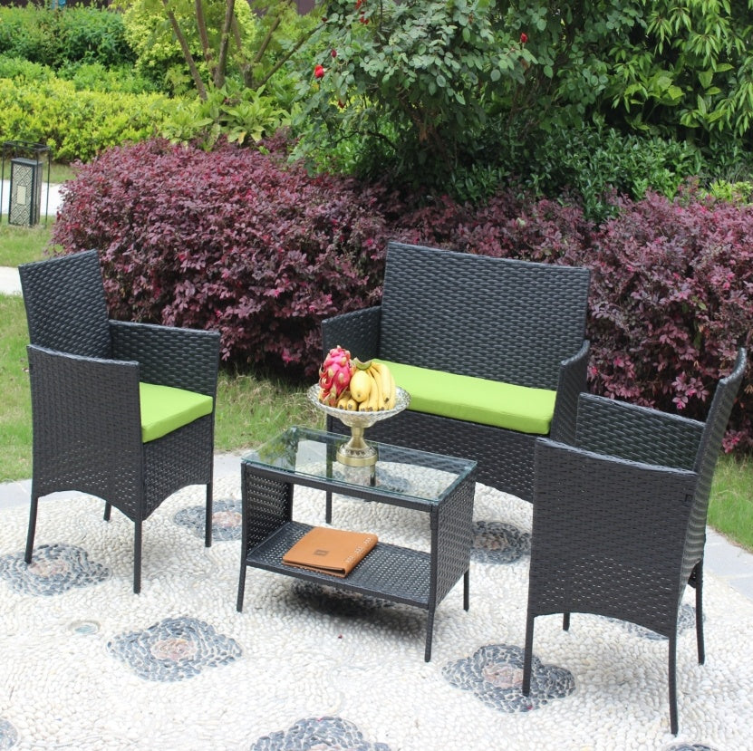 4PC Rattan Patio Furniture Set Outdoor Wicker Sofa W  Green Cushions - Sluxe Fashions