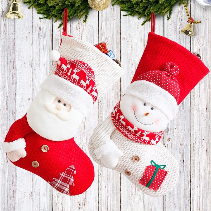 Large Red White Knitted Christmas Stocking Santa Claus Fireplace Decor Socks Xmas Gift Bags Candy Holder Decor For Home - Sluxe Fashions