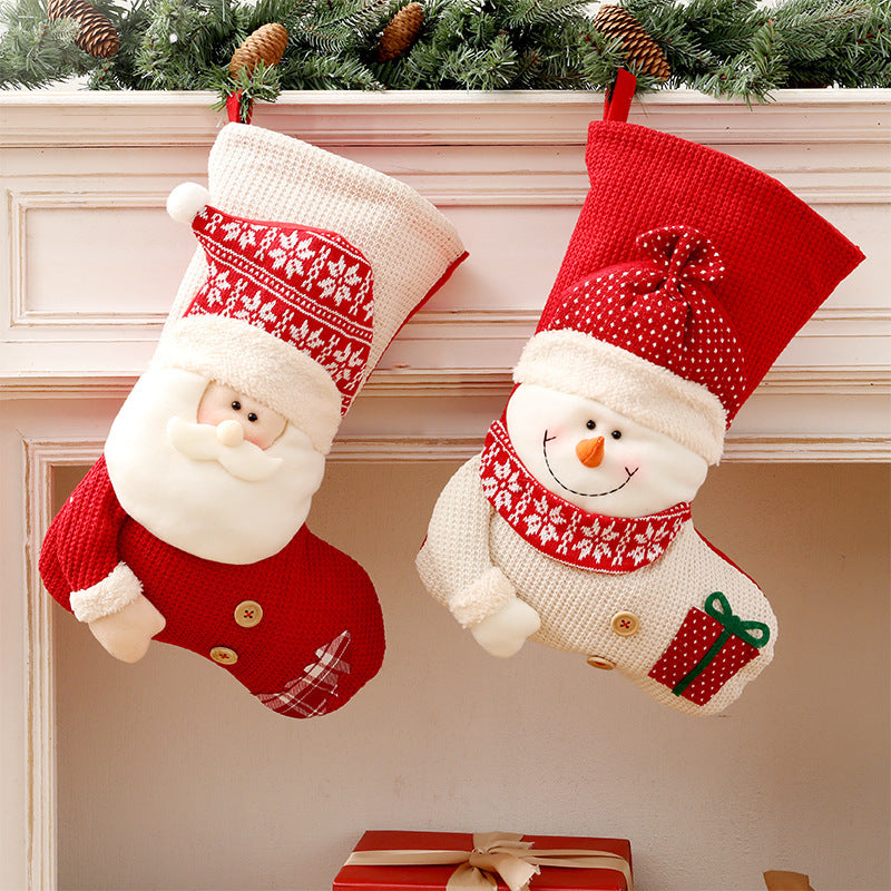 Large Red White Knitted Christmas Stocking Santa Claus Fireplace Decor Socks Xmas Gift Bags Candy Holder Decor For Home - Sluxe Fashions