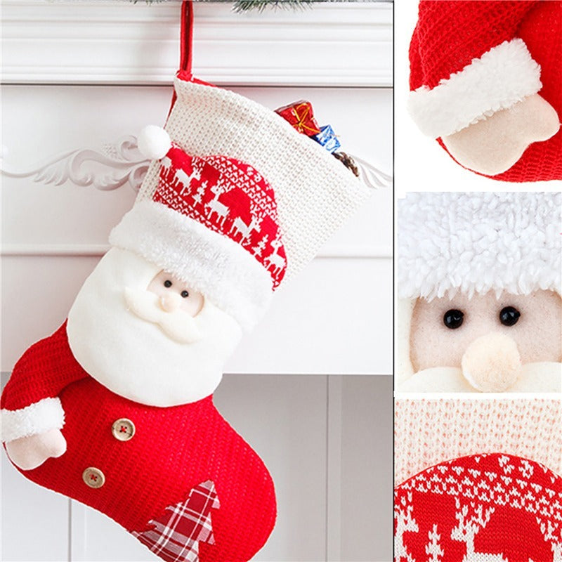 Large Red White Knitted Christmas Stocking Santa Claus Fireplace Decor Socks Xmas Gift Bags Candy Holder Decor For Home - Sluxe Fashions