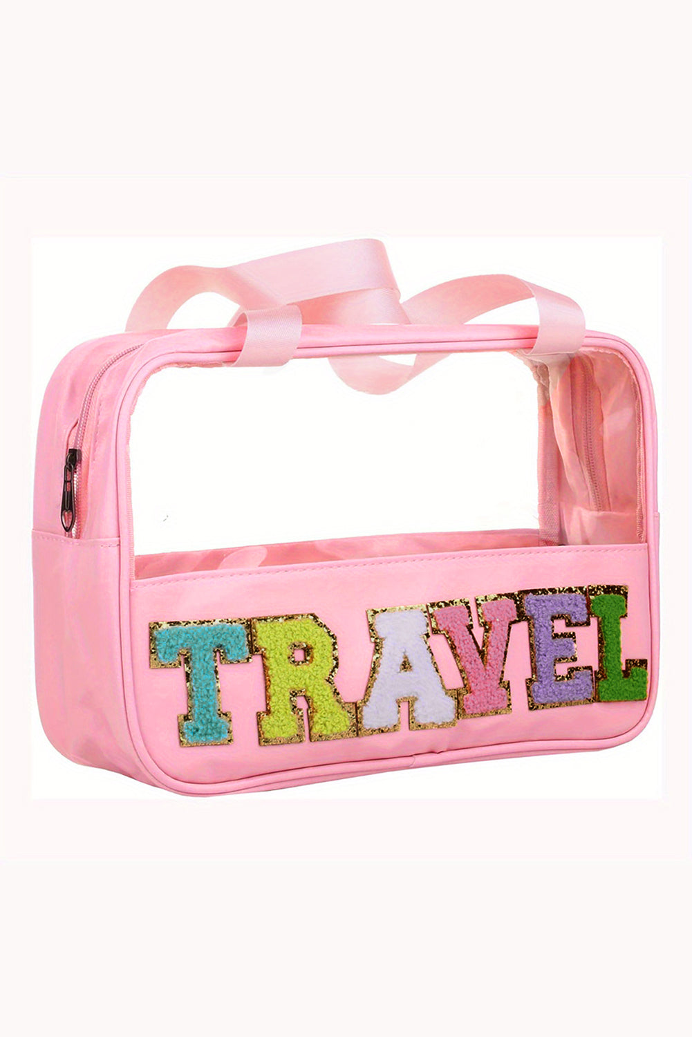 Black TRAVEL Chenille Letter Clear PVC Makeup Bag