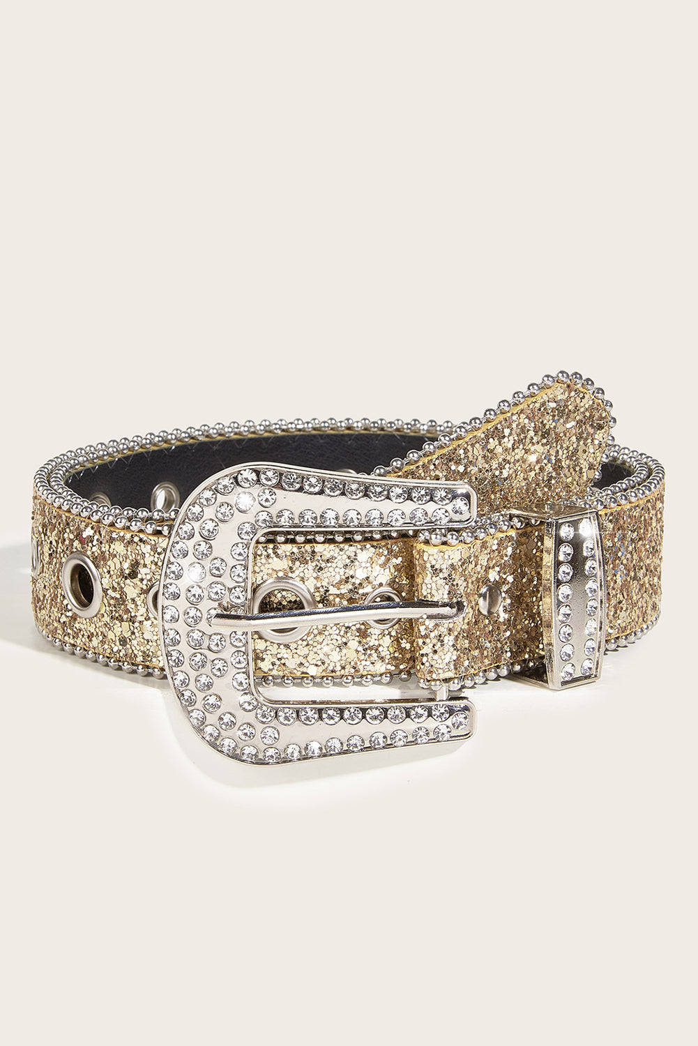 White Rhinestone Decorated Buckle Belt