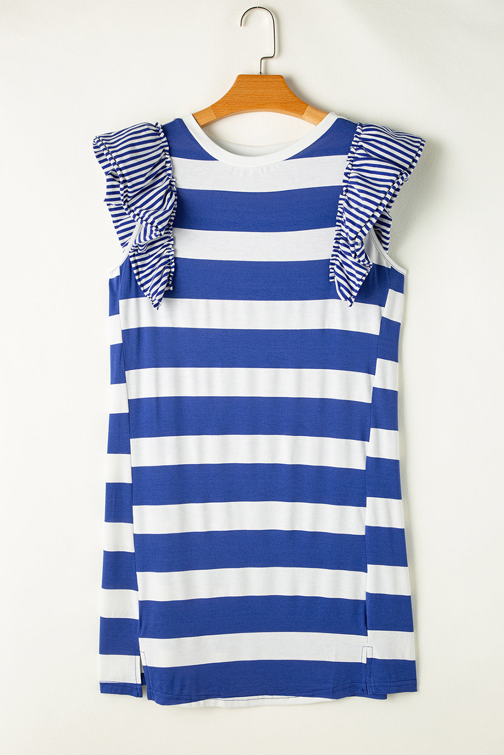 Black Stripe Contrast Ruffled Sleeve T-shirt Dress