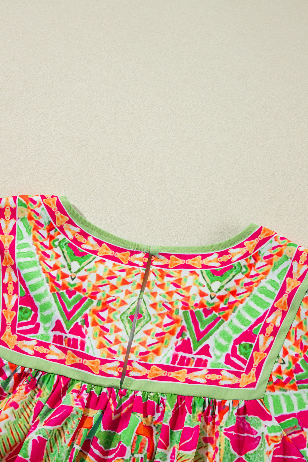 Green Geometric Print Bell Sleeve Plus Size Blouse