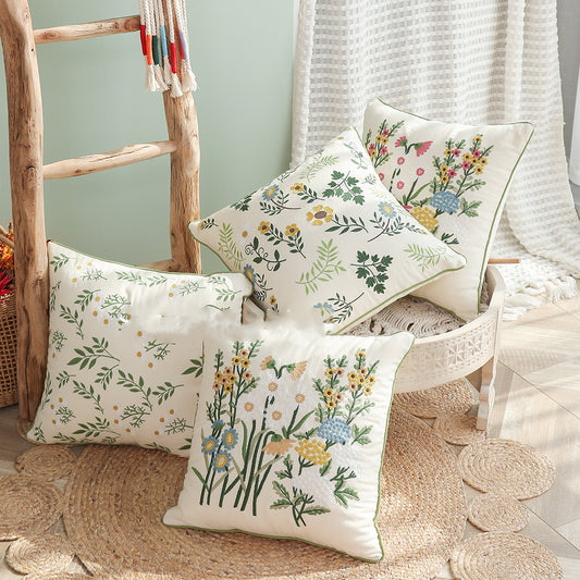 Home Embroidery Plants And Flowers Pillow