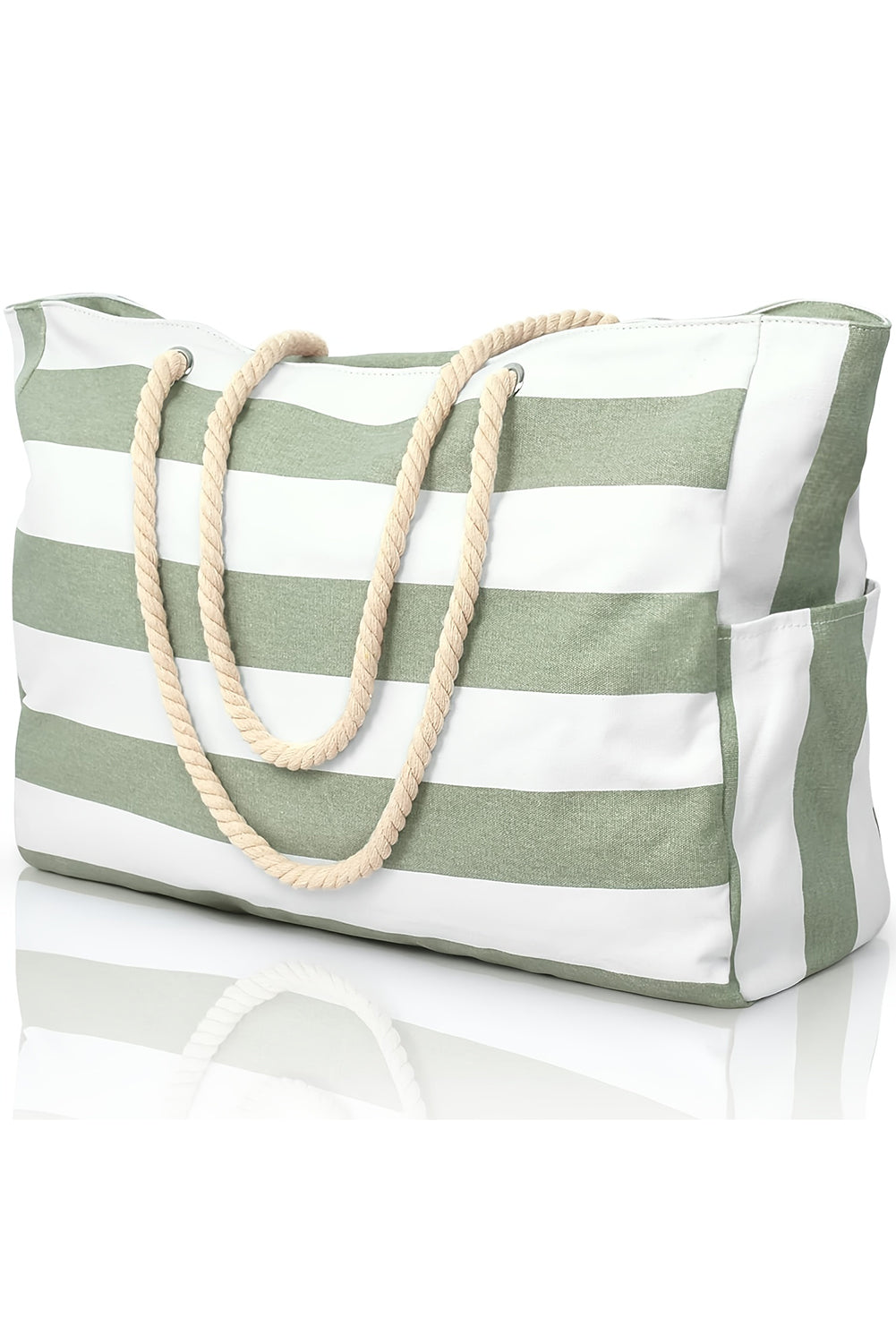 Dark Grey Striped Rope Handle Canvas Large Tote Bag