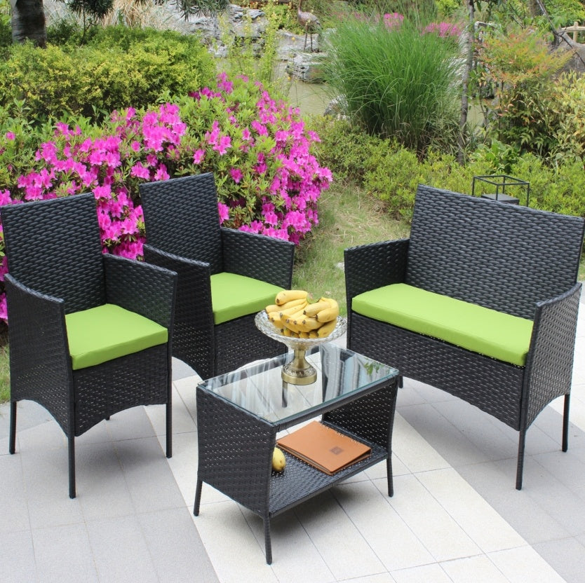 4PC Rattan Patio Furniture Set Outdoor Wicker Sofa W  Green Cushions - Sluxe Fashions