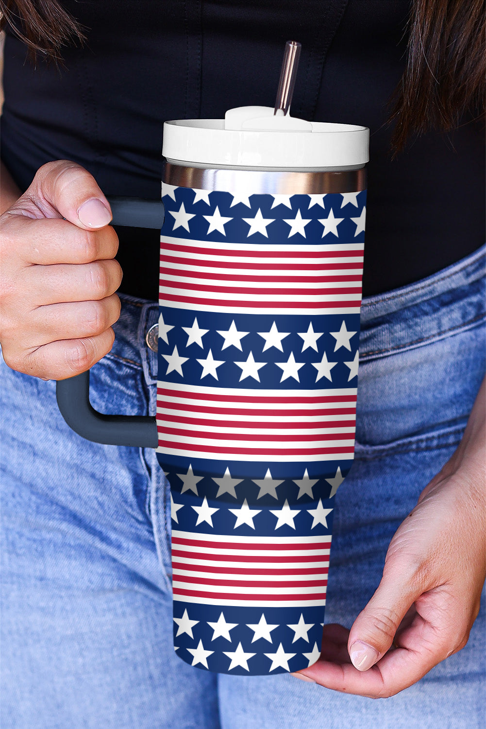 Bluing Stars and Stripes Print Handled Thermos Cup 1200ml