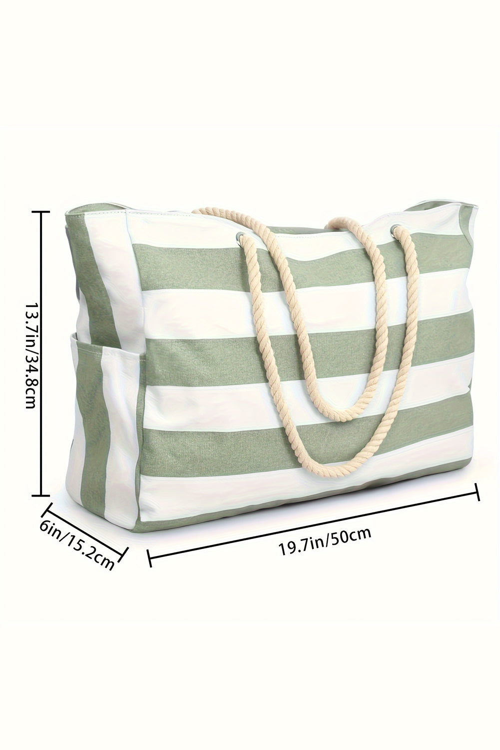 Dark Grey Striped Rope Handle Canvas Large Tote Bag