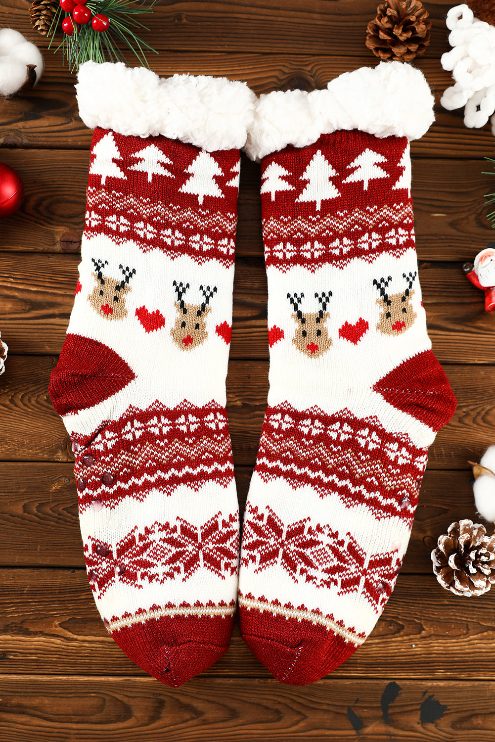 Red Cartoon Santa Claus Christmas Fleece Socks