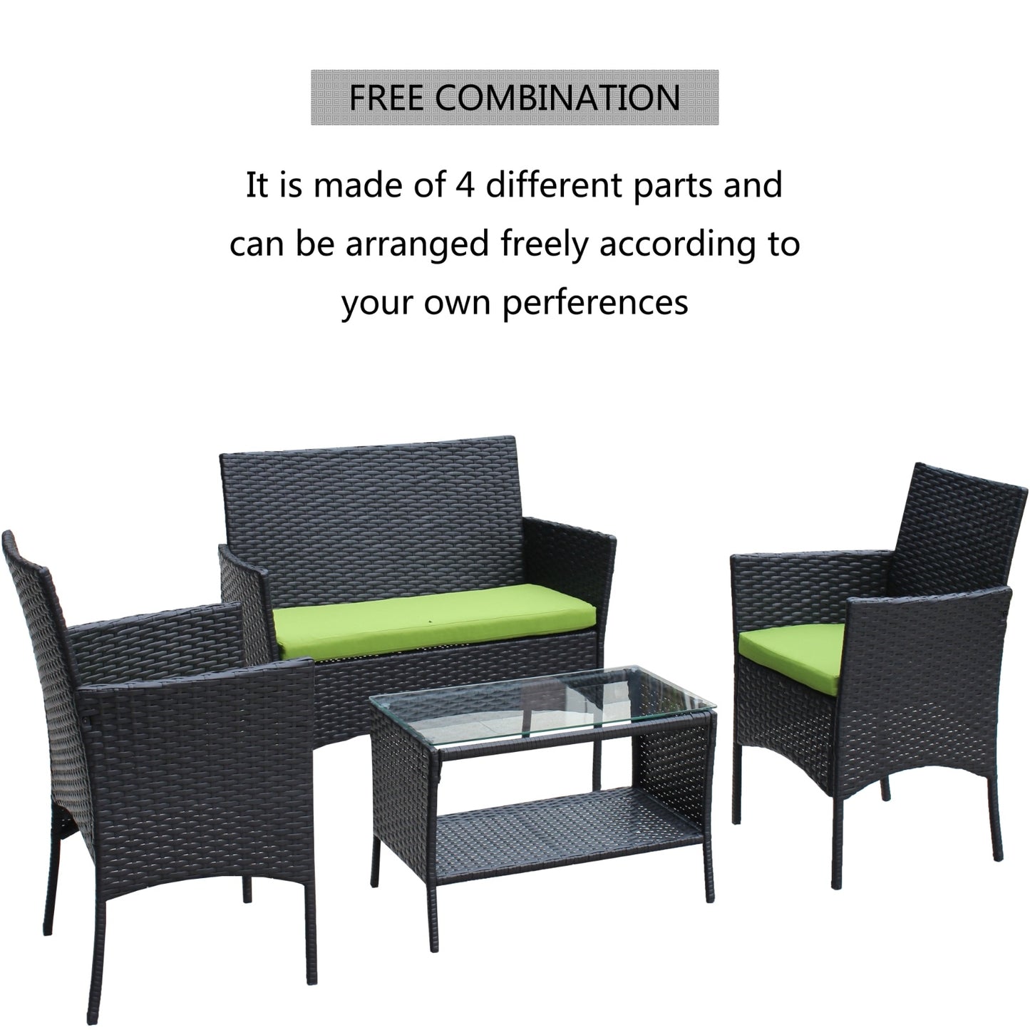 4PC Rattan Patio Furniture Set Outdoor Wicker Sofa W  Green Cushions - Sluxe Fashions