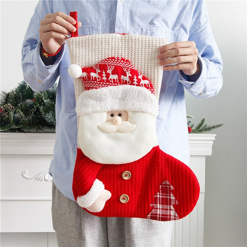 Large Red White Knitted Christmas Stocking Santa Claus Fireplace Decor Socks Xmas Gift Bags Candy Holder Decor For Home - Sluxe Fashions
