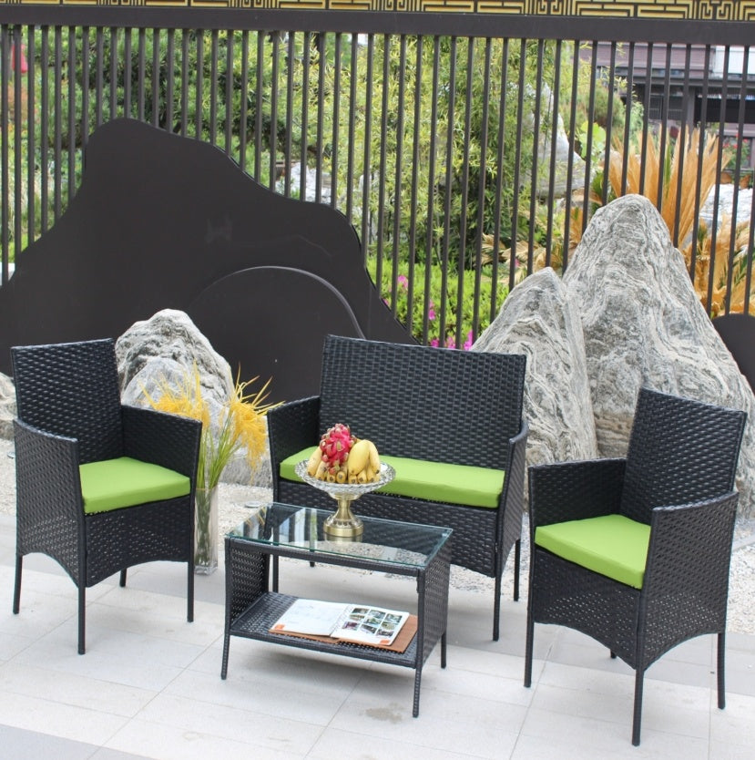 4PC Rattan Patio Furniture Set Outdoor Wicker Sofa W  Green Cushions - Sluxe Fashions