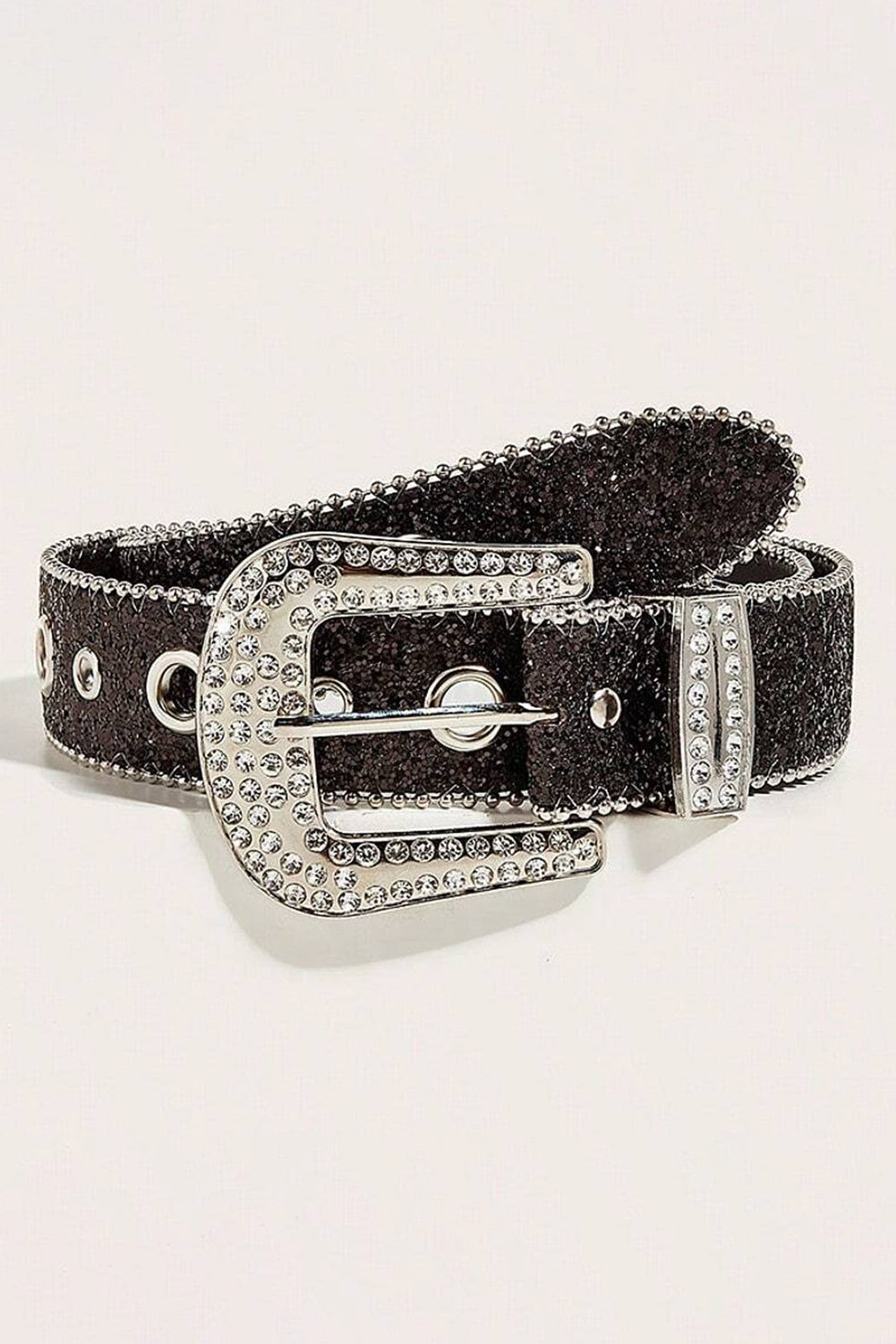 White Rhinestone Decorated Buckle Belt