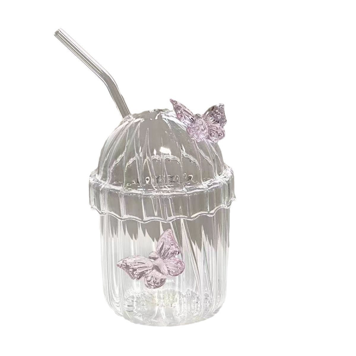 Vertical Straw Butterfly Cup With Straw Borosilicate Glass