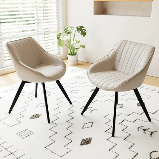A Set Of 2 Dining Chairs, Medieval Modern Kitchen Dining Chair, PU Decorative Chairs With Black Metal Legs, Suitable For Home&kitchen White